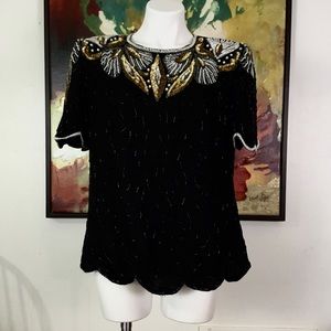 Denise Elle silk,sequin and bugle bead top
